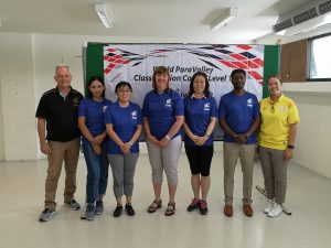 Technical Delegate Glenn Stewart, instructor Louise Ashcroft and tournament director Ann Makheeta with the participants of the Level I Classification Course in Bangkok, Thailand